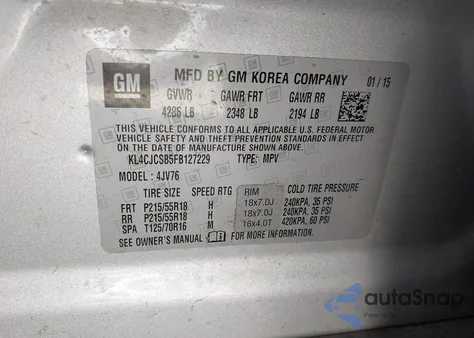 2015 Buick Encore Leather z USA, uszkodzony, nr VIN KL4CJCSB5FB127229